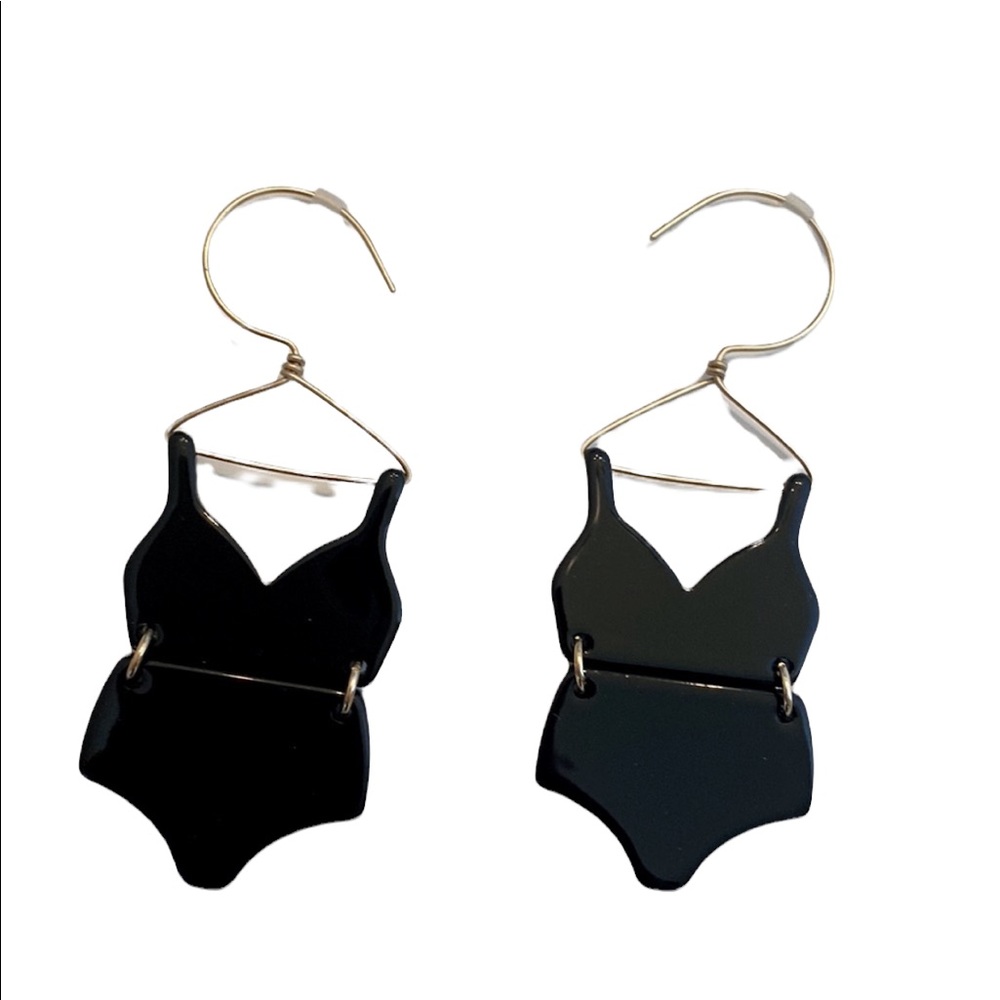 Bathing Suit Black Pierced Drop Earrings